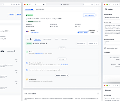 Order fulfillment history and customer notifications UI! dashboard fulfillment order tracking product design saas