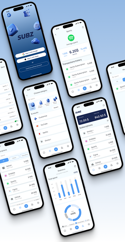 SUBZ - mobile app for tracking subscriptions app appdesign concept design designinspiration mobile app design mobileapp subz ui ux
