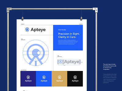 Apteye : Vision Therapy - Logo Overview bento grid blue branding branding guideline design doctor graphic design health identity illustration logo logo construction medical mockup poster presentation teraphy vector visual visual identity