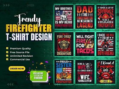 Firefighter T-Shirt Design Bundle. shirt bundle