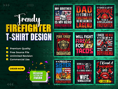 Firefighter T-Shirt Design Bundle. shirt bundle