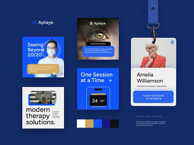 Apteye : Vision Therapy - Social media bento grid blue branding branding guideline design doctor eye graphic design health identity layout logo media medical social media teraphy ui vector vision visual identity