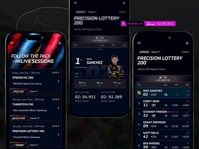 A Broadcast-Grade App for Regional Racetracks (1) dark mode product design racing sports ui design ux design visual design