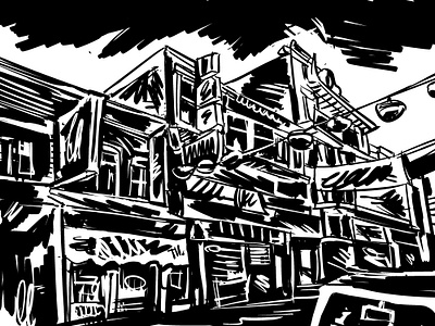 Chinatown Sketch black and white chinatown digital ink drawing san francisco sketch