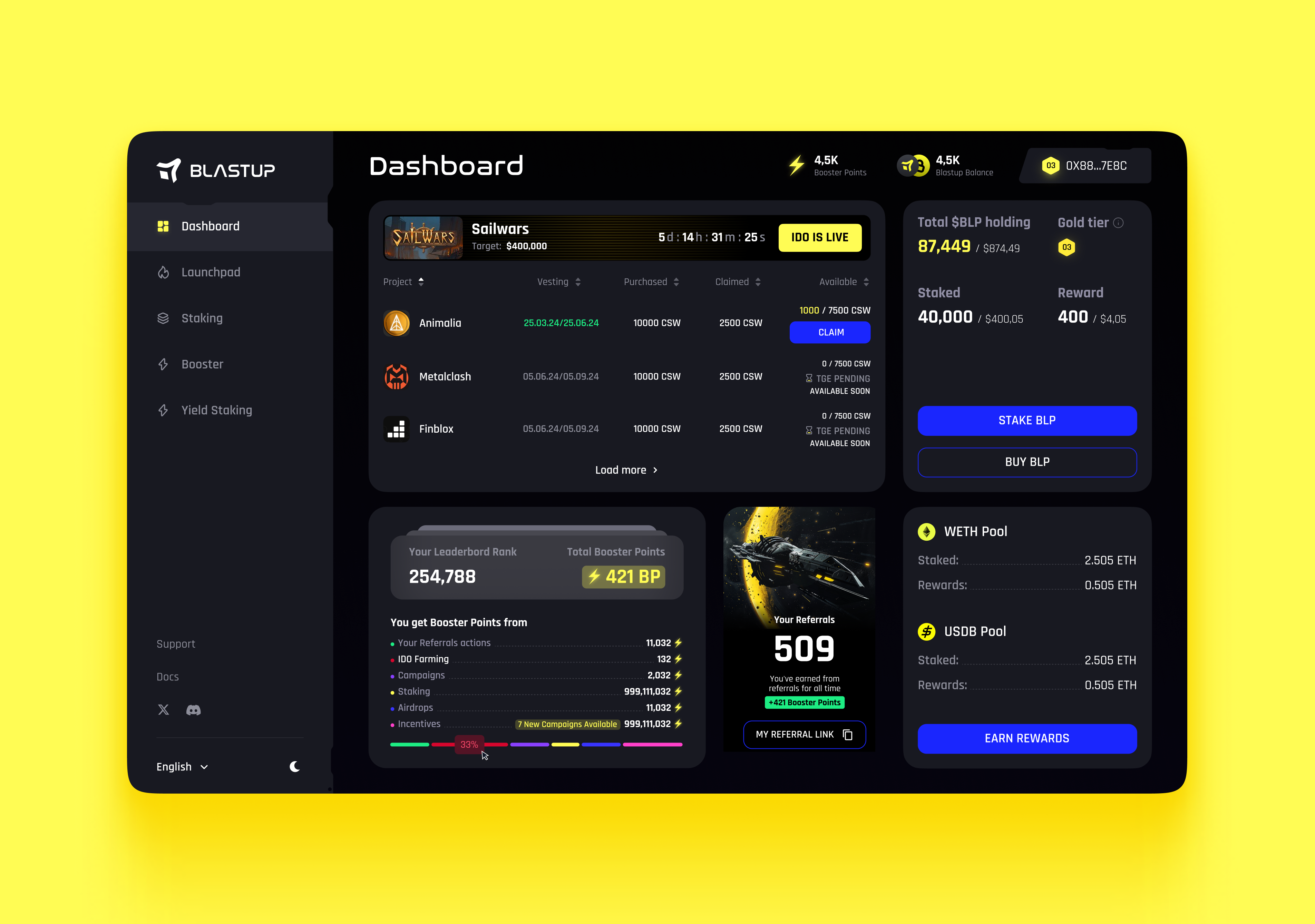 Example of Crypto Dashboard / D App UI Sprint