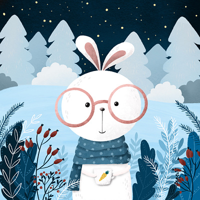 Carrot tea bunny carrot tea children illustration cute hare cute illustartion cute rabbit illustartion procreate illustration rabbit rabbit illustration winter winter forest winter walk winterillustration