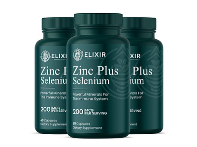 zinc plus selenium dietary supplement product label design supplement bottle mockup