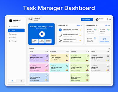 Task Manager Dashboard business dashboard design dashboard ui design figma product design productivity task management task management software ui ui design uiux