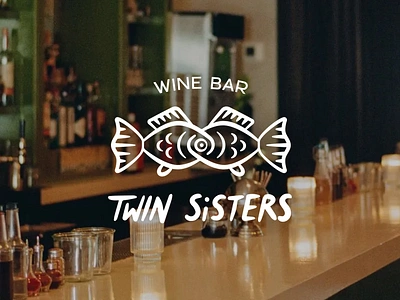 Twin Sisters Wine Bar Branding bar bar branding brand design brand identity branding clever design design fish logo food branding graphic design illustration logo restaurant brand restaurant branding typography wine wine bar wine branding wine logo