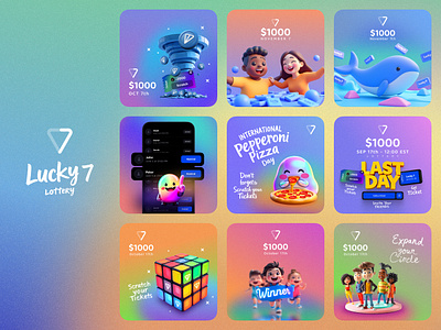 Lucky 7 (Mini-App) Marketing Assets 3d illustration app branding clean design dice digital marketing graphic assets illustration lottery lottery app lucky 7 lucky7 marketing marketing assets mini app telegram telegram channel telegram mini app ticket ux