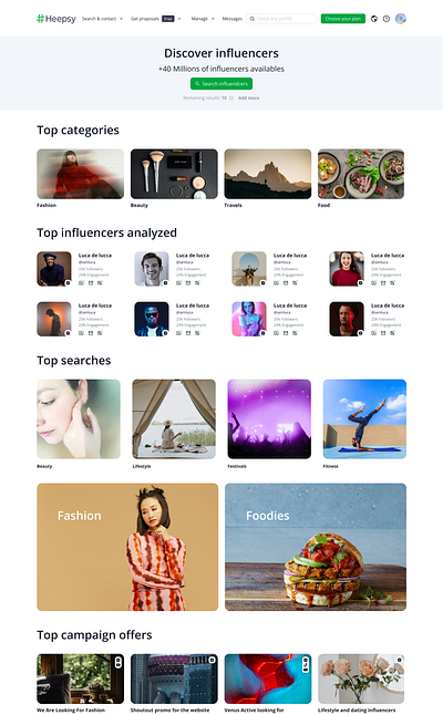 Heepsy influencers product design ui ux