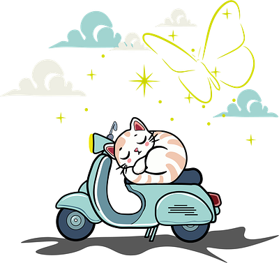 Cat butterflyart calmandcozy cat catillustration cuteanimals digitalart dreamyart fantasyart ill illustration minimaldesign nightsky nighttimevibes playfulillustration scooterart sleepingcat starsandclouds vector whimsicalart