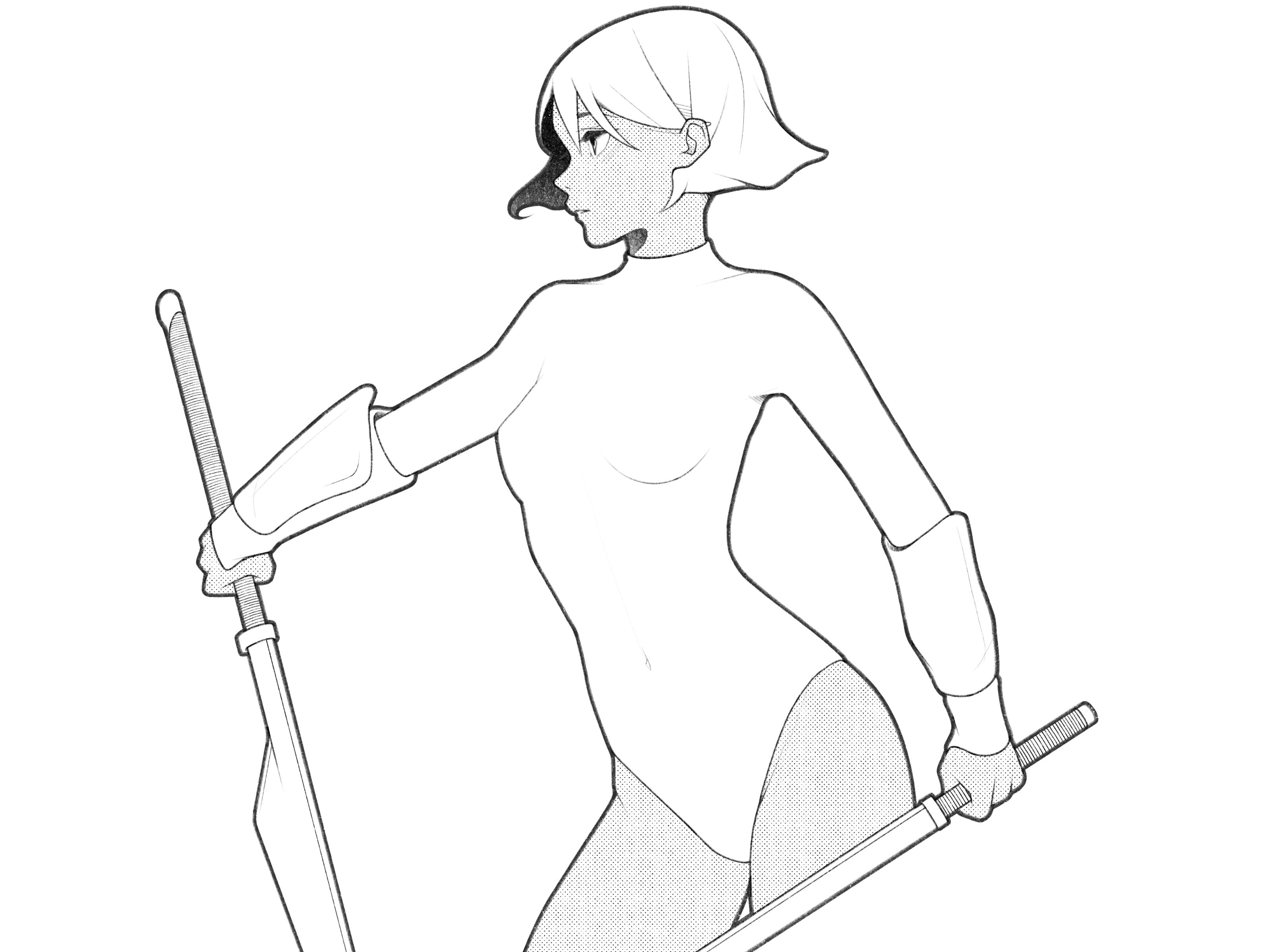 warrior black and white body cartoon character character design comic details drawing fantasy girl halftone illustration line minimal monochrome pencil procreate simple sword warrior