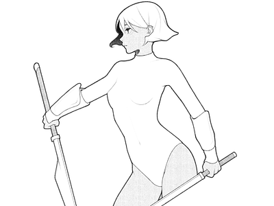 warrior black and white body cartoon character character design comic details drawing fantasy girl halftone illustration line minimal monochrome pencil procreate simple sword warrior