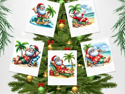Cartoon Santa Claus on the beach adobe photoshop christmas clipart creative design digital art graphic design illustration