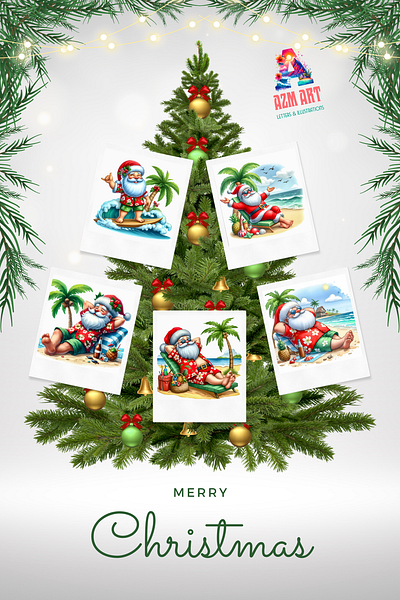 Cartoon Santa Claus on the beach adobe photoshop christmas clipart creative design digital art graphic design illustration