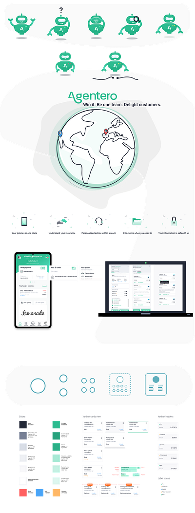 Agentero branding design systems insurances insurtech product design startup ui ux