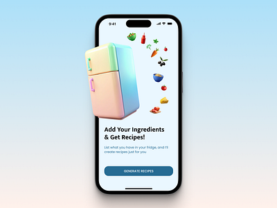 Fridge App UI Concept: AI Recipes from Your Ingredients appdesign concept design designinspiration illustration mobile app design mobileapp ui