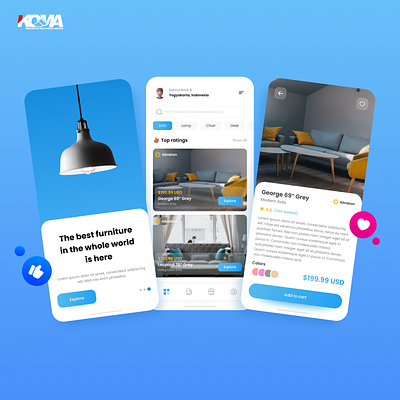 Furniture Mobile App aplikasi app blue colours furniture mobile ui uiux design ux wireframe