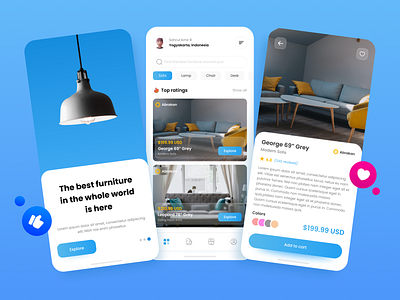 Furniture Mobile App aplikasi app blue colours furniture mobile ui uiux design ux wireframe