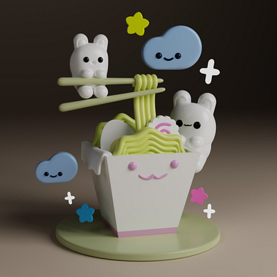 3D Cute Noodle Scene 3d design illustration