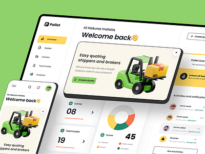 Pallet dashboard UI design 3d dashboard green ui moder ui neel neel litoriya responsive ui saas ui saloneel saloni shippers and brokers ui ux web application ui