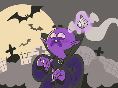 Spooky night cartoon character design dracula haloween procreate spooky style vector