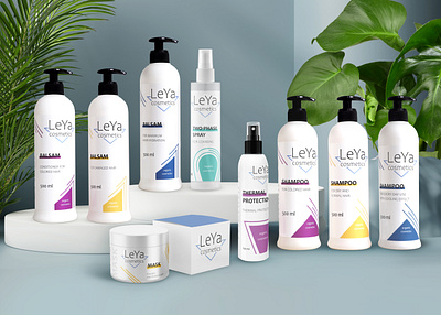 LeYa cosmetics - package designd of cosmetics line branding cosmetics brand graphic design hair treatment label design logo package design