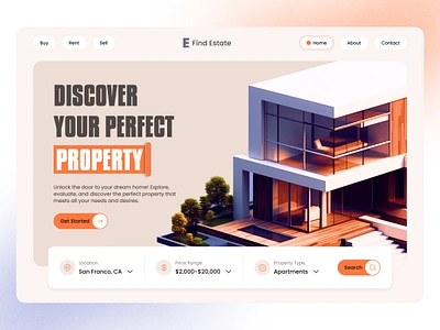 Find Estate - Real Estate landing page design. home rent website landing page home rental landing page home rental website design landing page design property buy website property landing page property website design real estate landing page real estate website real estate website design realtor website design ui ui ux design website website design website landing page website ui design