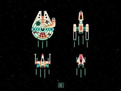 Rebel Rides funky galaxy hyperspace icons illustration millenium falcon pattern pattern design retro ship shirt design space space ships star wars x wing