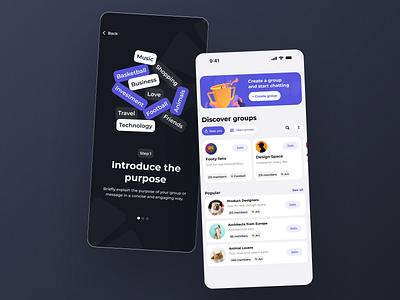 Groups App app dark iphone ui user experience user interface ux