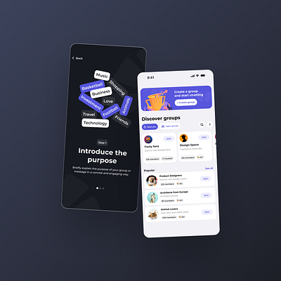 Groups App app dark iphone ui user experience user interface ux
