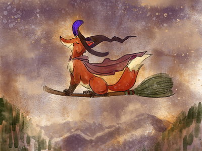 Fox Witch commission digitalart fantasy fox halloween illustration watercolor