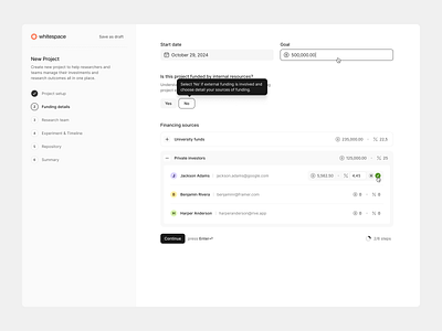 whitespace / {new project} app application configurator design desktopapp finance flow funding modern new newproject project step steps ui ui design ux webapp wizard