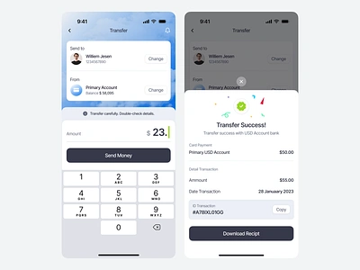 Mobile Banking Fintech App - Transfer Flow bank bank app finance financial fintech fintech app ios mobile app mobile banking mobile banking app mobile design money payment personal finance product design send payment sucsess transfer ui uiux