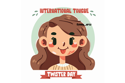 International Tongue Twister Day with Girl Character banner cartoon celebration challenge character day event face girl language learning linguistic mouth poster speech template text tongue twister typography