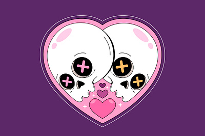 Skull love branding cartoon character colorful cute dead design graphic design head illustration logo love pink skeleton skull ui valentine