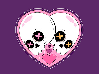 Skull love branding cartoon character colorful cute dead design graphic design head illustration logo love pink skeleton skull ui valentine