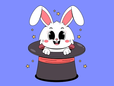 Magician bunny branding bunny cartoon character colorful cute design graphic design hat illustration kawaii logo magic magician rabbit ui