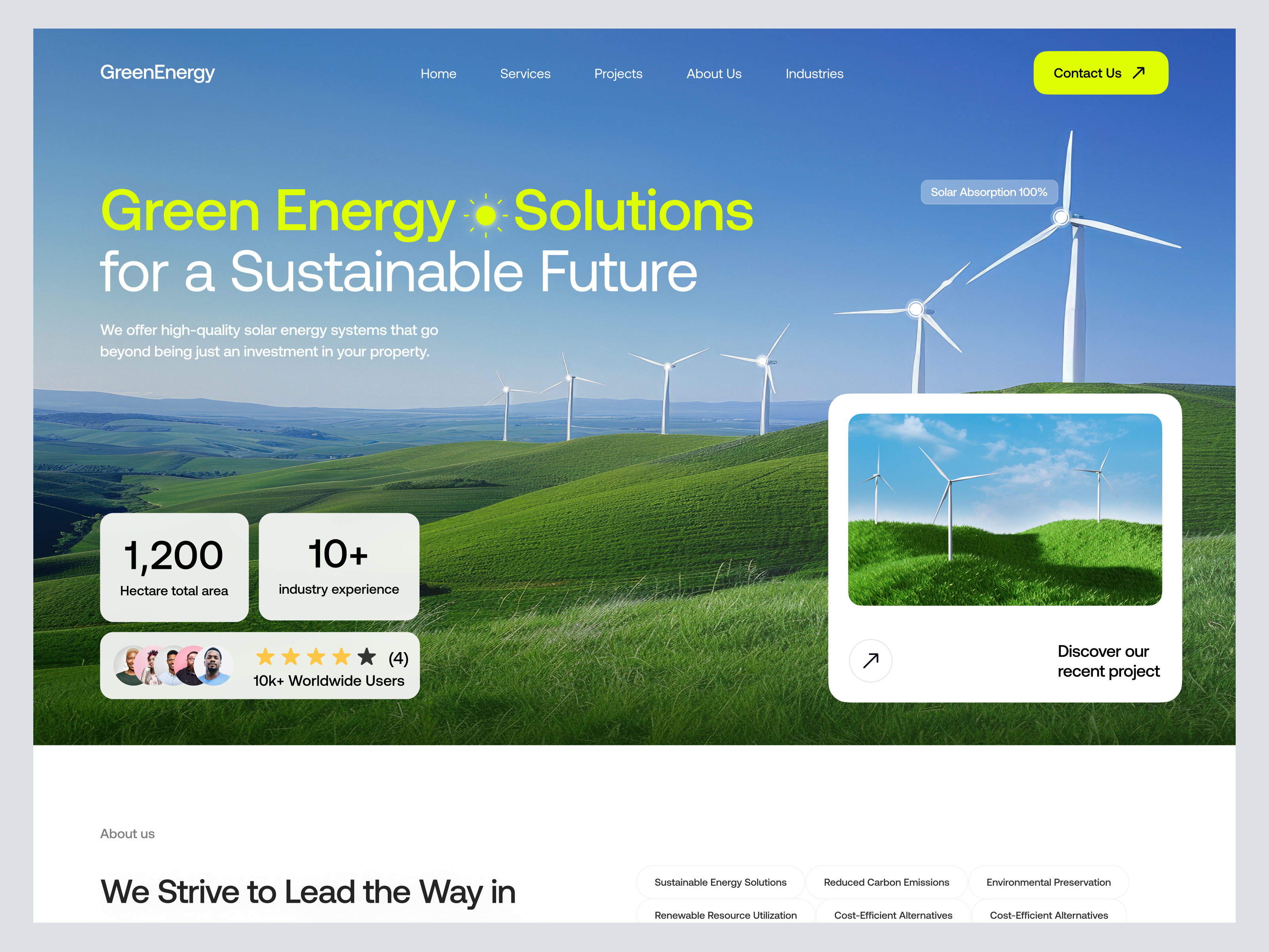 Solar Green Energy Website by Orbix Studio alternative energy animation eco friendly electricity environmental green energy landing page landing page design motion design orbix studio product design solar eclipse solar panels solar power solar system turbine electricity ui design web design website design wind turbine