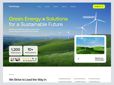 Turbine Solar Green Energy Website | Orbix Studio alternative energy animation eco friendly electricity environmental green energy landing page motion design orbix studio renewable energy website solar energy website solar power solar website sustainable sustainable future turbine electricity ui design ux design web design wind turbine