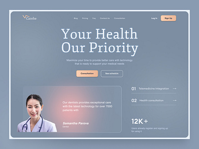 Dental Clinic - Hero Section blue clinic dental dentist design doctor header health health care hero home page interaction landing page mobile section ui web website