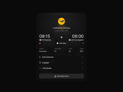 Dark Mode Flight Widget booking clean dark dark mode design details flight interface minimal plane product saas ticket travel ui ui design ux ux design wallet web