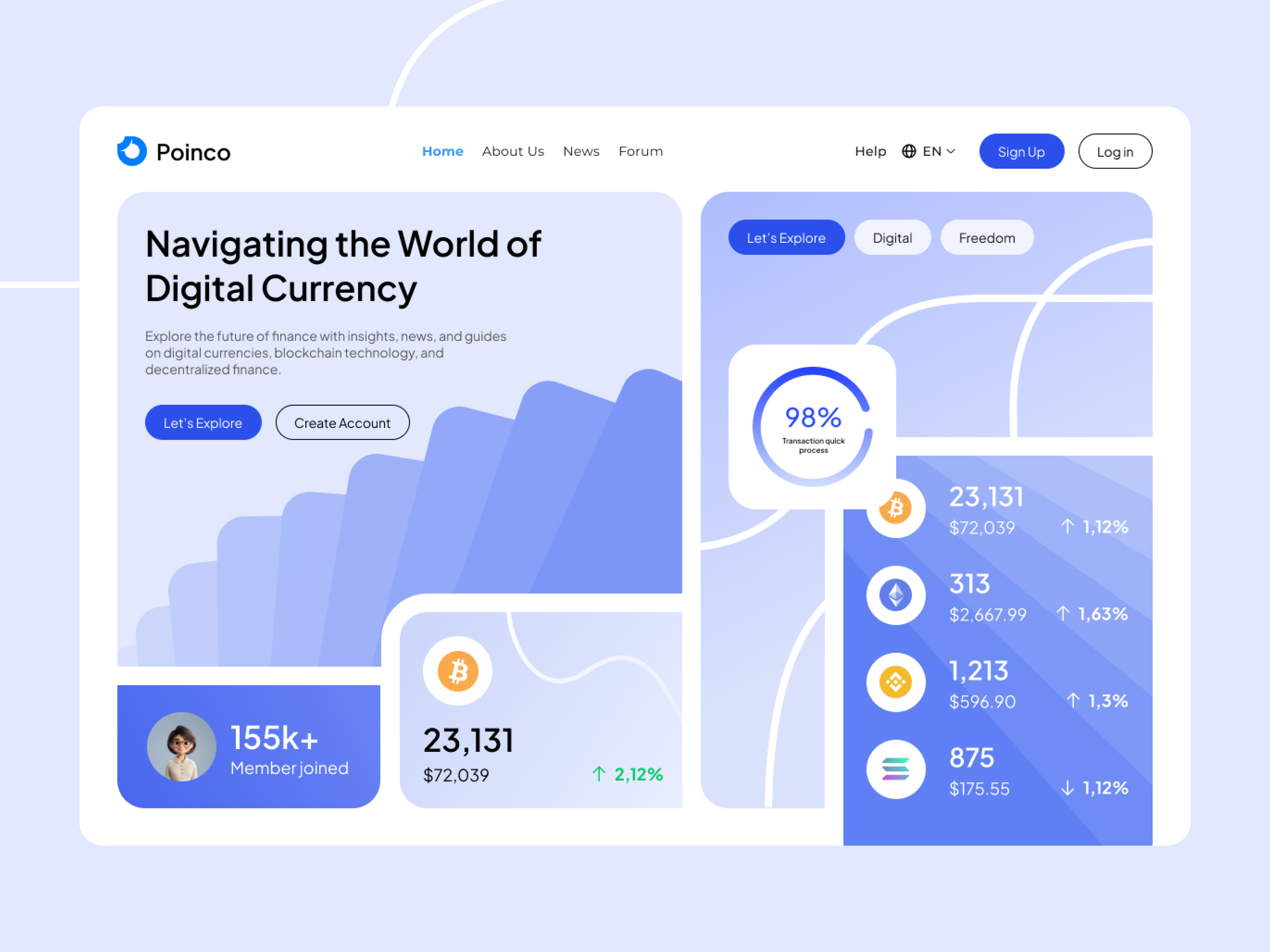 Poinco - Crypto News & Investment Website Design animation clean crypto design design app graphic design investment landing page logo minimalist modern motion graphics news poinco ui ui design uiux web website builder