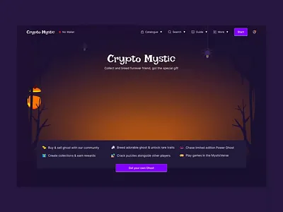 CryptoMystic - Halloween Concept Website animation cat clown crypto darkmode ghost halloween illustration magic minimalism motion graphics night pumpkin scarry trick or treat ui uidesign uiux website witch