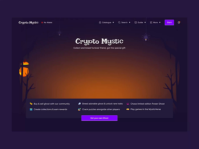 CryptoMystic - Halloween Concept Website animation cat clown crypto darkmode ghost halloween illustration magic minimalism motion graphics night pumpkin scarry trick or treat ui uidesign uiux website witch