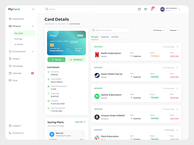 Card Details - Finance Wallet (SaaS Dashboard) dashboard finance saas ui