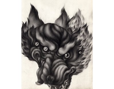 Niña: Traditional Media Illustration black and white graphic illustration monster pencil traditional media wolf