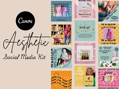 Social media kit: Multicoloured aesthetic branding business business kit design facebook instagram instagram post instagram templates post social media kit templates tictok