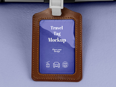 Suitcase Tag Mockup with Leather Cover branding design graphic design label leather logo mockup purple suitcase tag